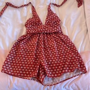Orange floral halter romper, size XS
